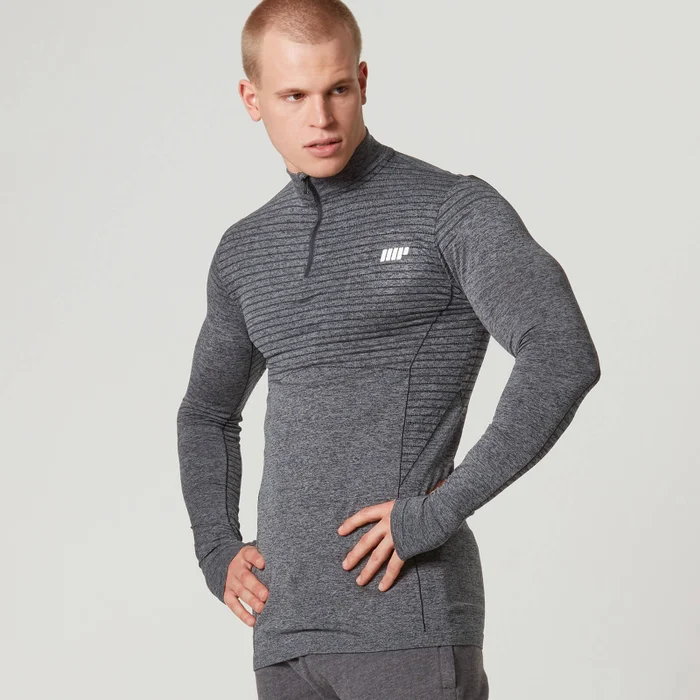Myprotein moška Seamless ¼ Zip majica - Črna Marl