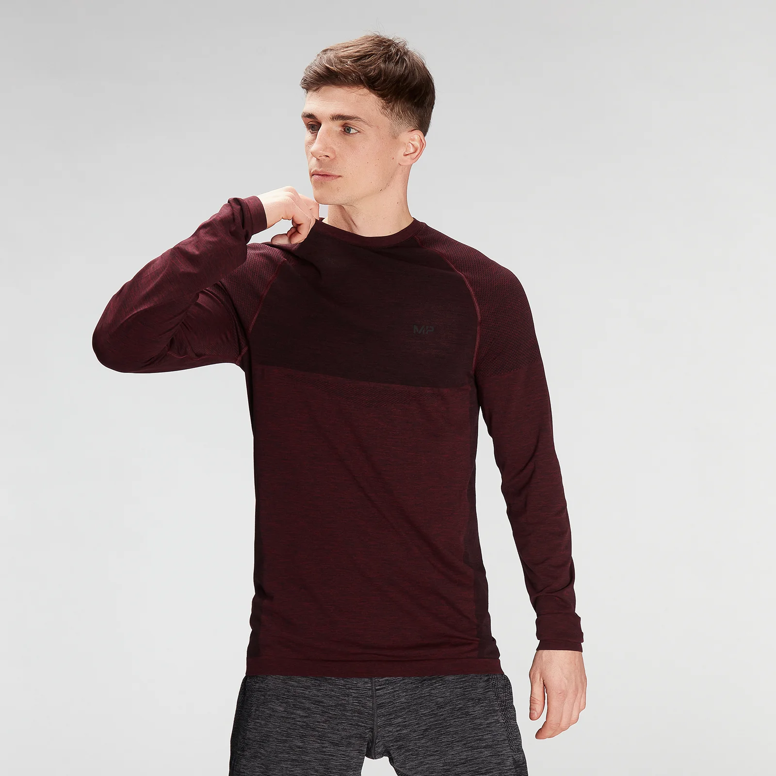 MP Men's Essential Seamless Long Sleeve Top- Washed Oxblood Marl - XXS Slika 1