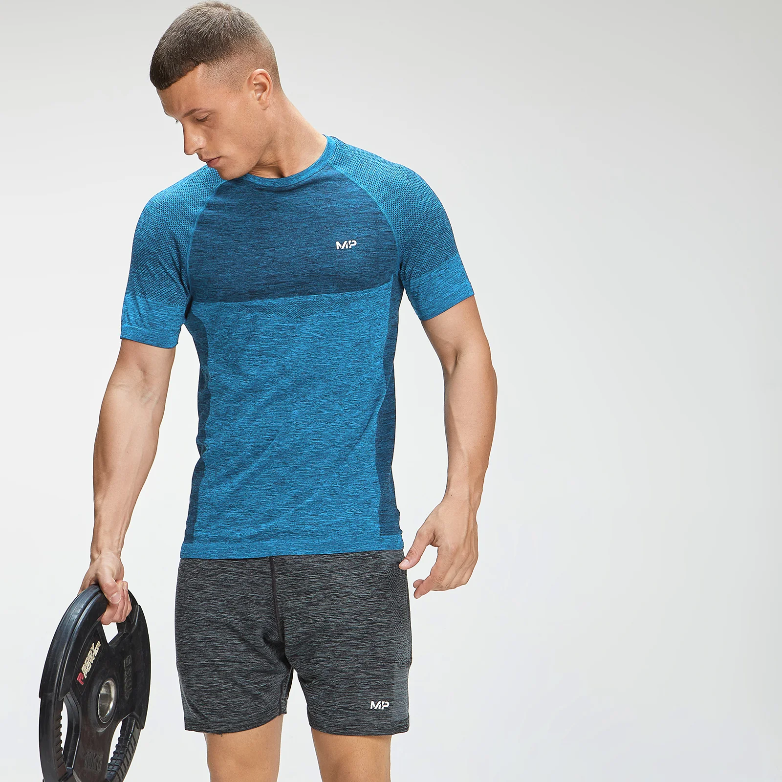 Moška majica s kratkimi rokavi MP Essential Seamless - Bright Blue Marl - XXS Slika 1