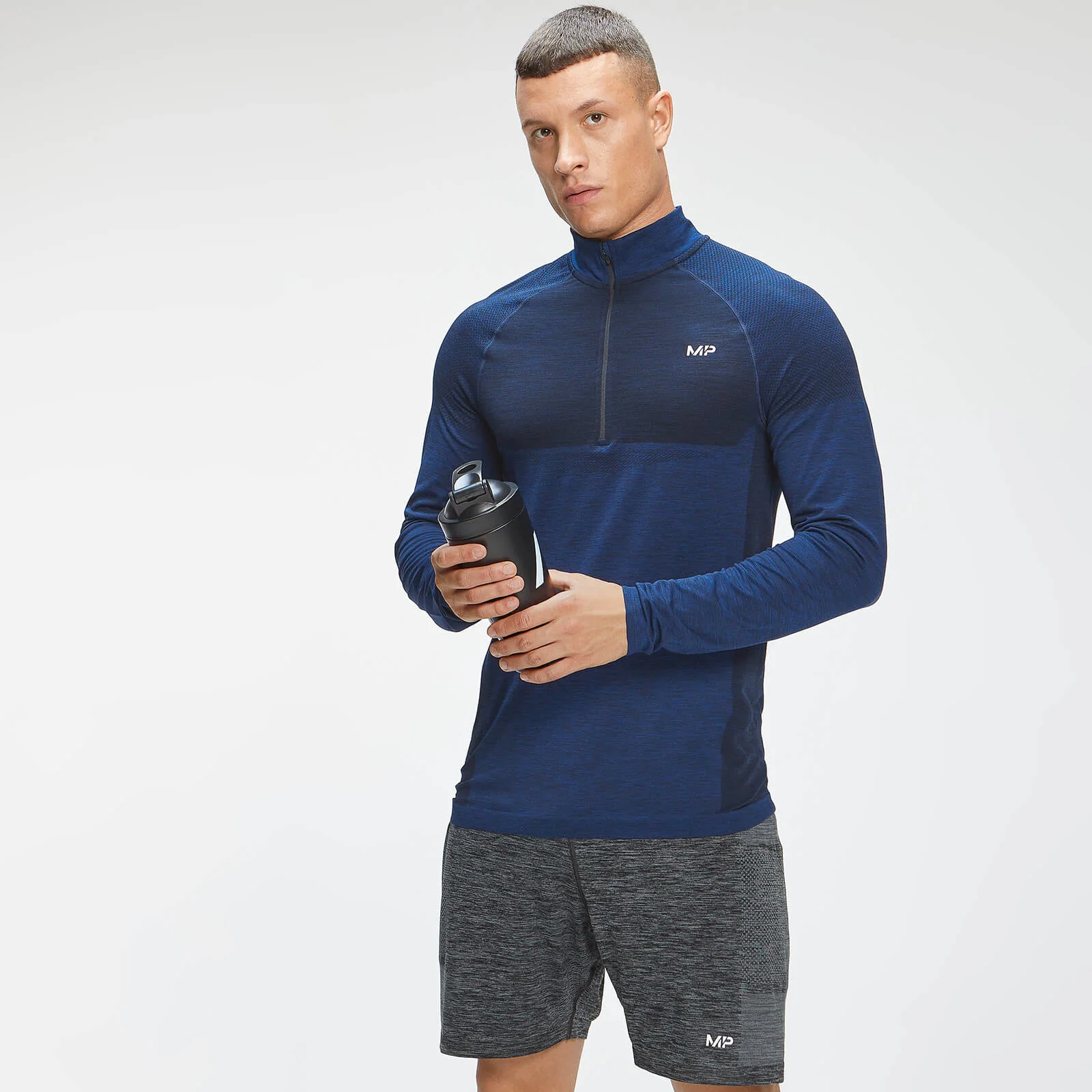 MP Moški brezšivni zgornji del z zadrgo Essential 1/4 Zip - Intense Blue Marl - XXS Slika 1