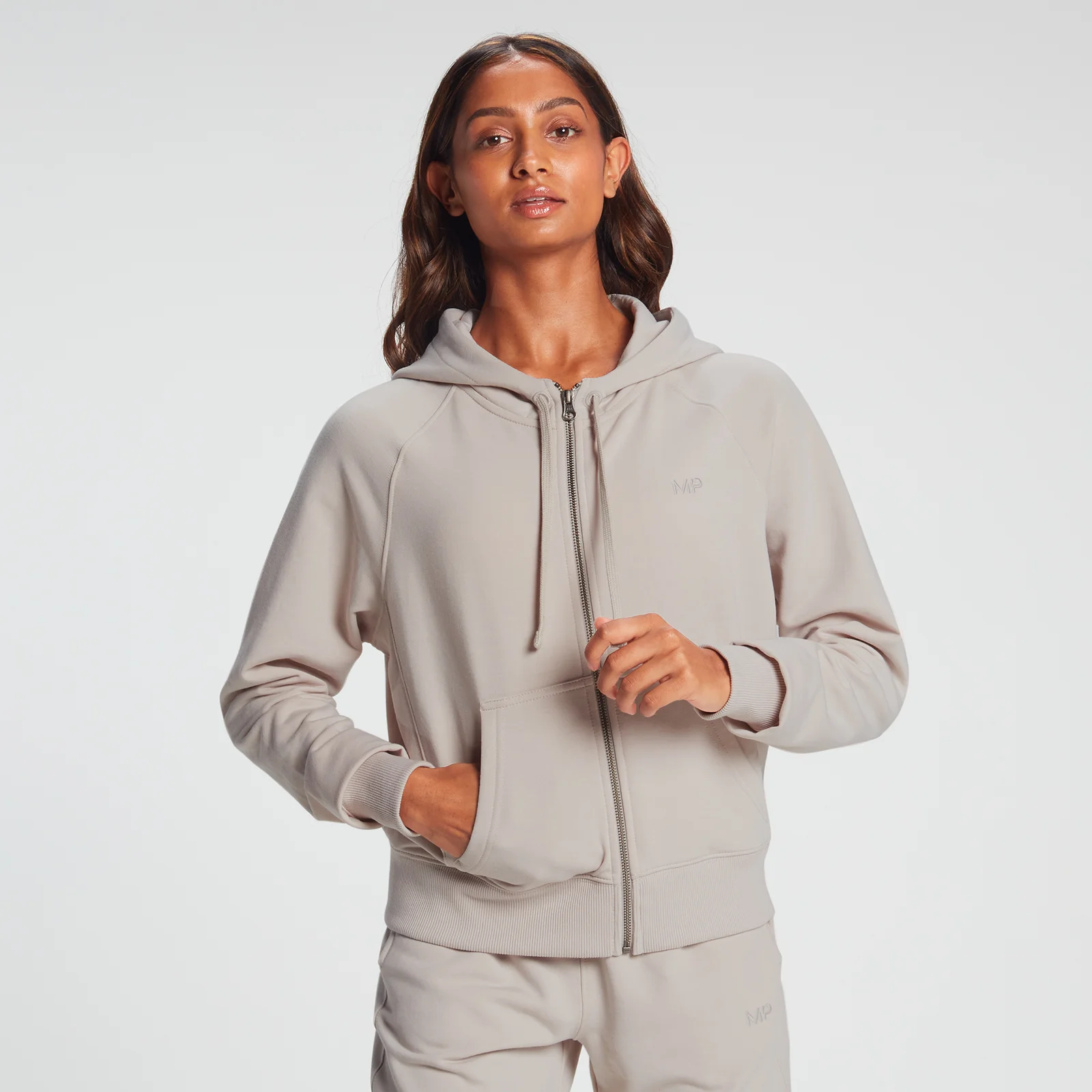 MP ženska jopa s kapuco z zadrgo Rest Day, kostno siva - XXS Slika 1