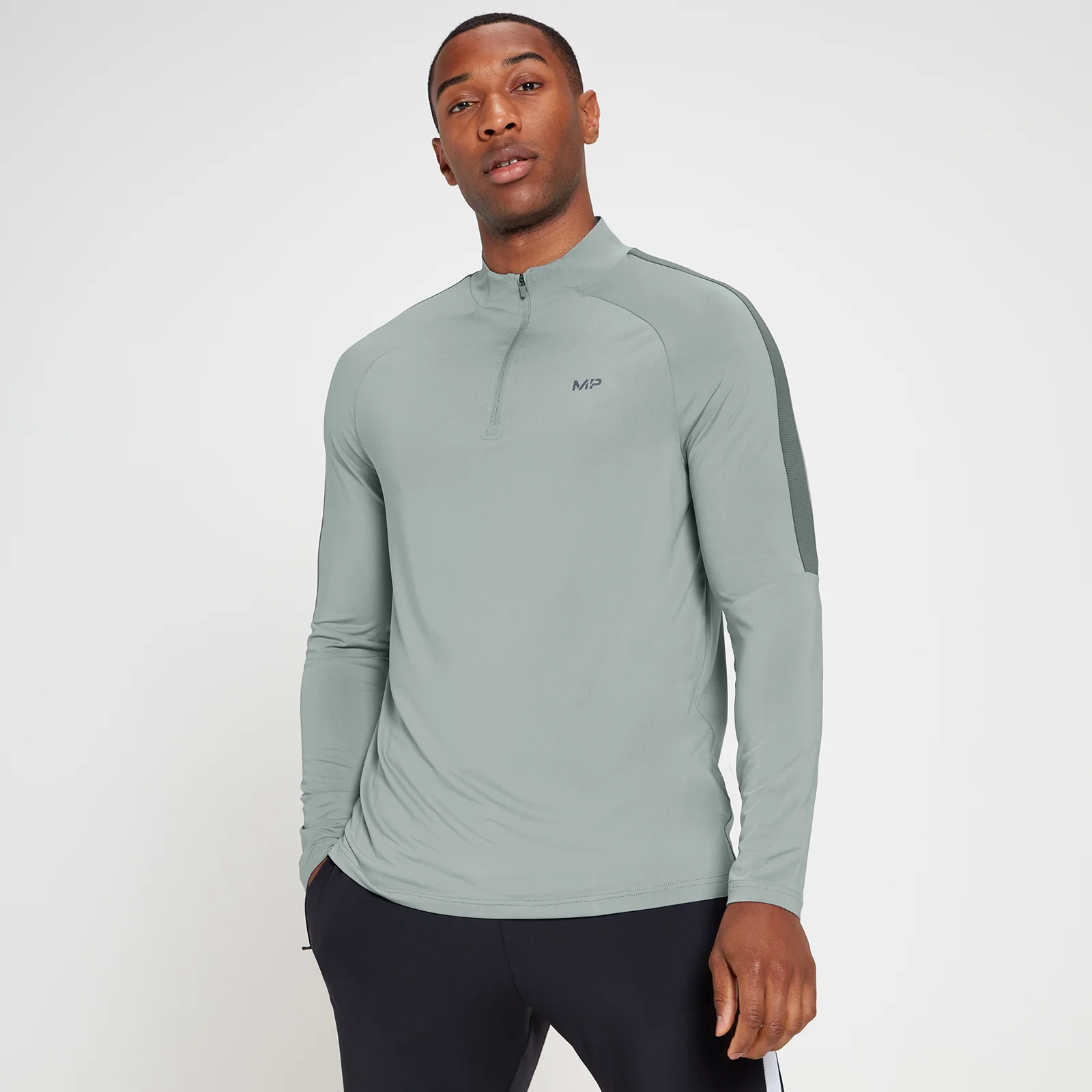 MP Moška majica Tempo 1/4 Zip Top – nevihtno siva - XXS Slika 1