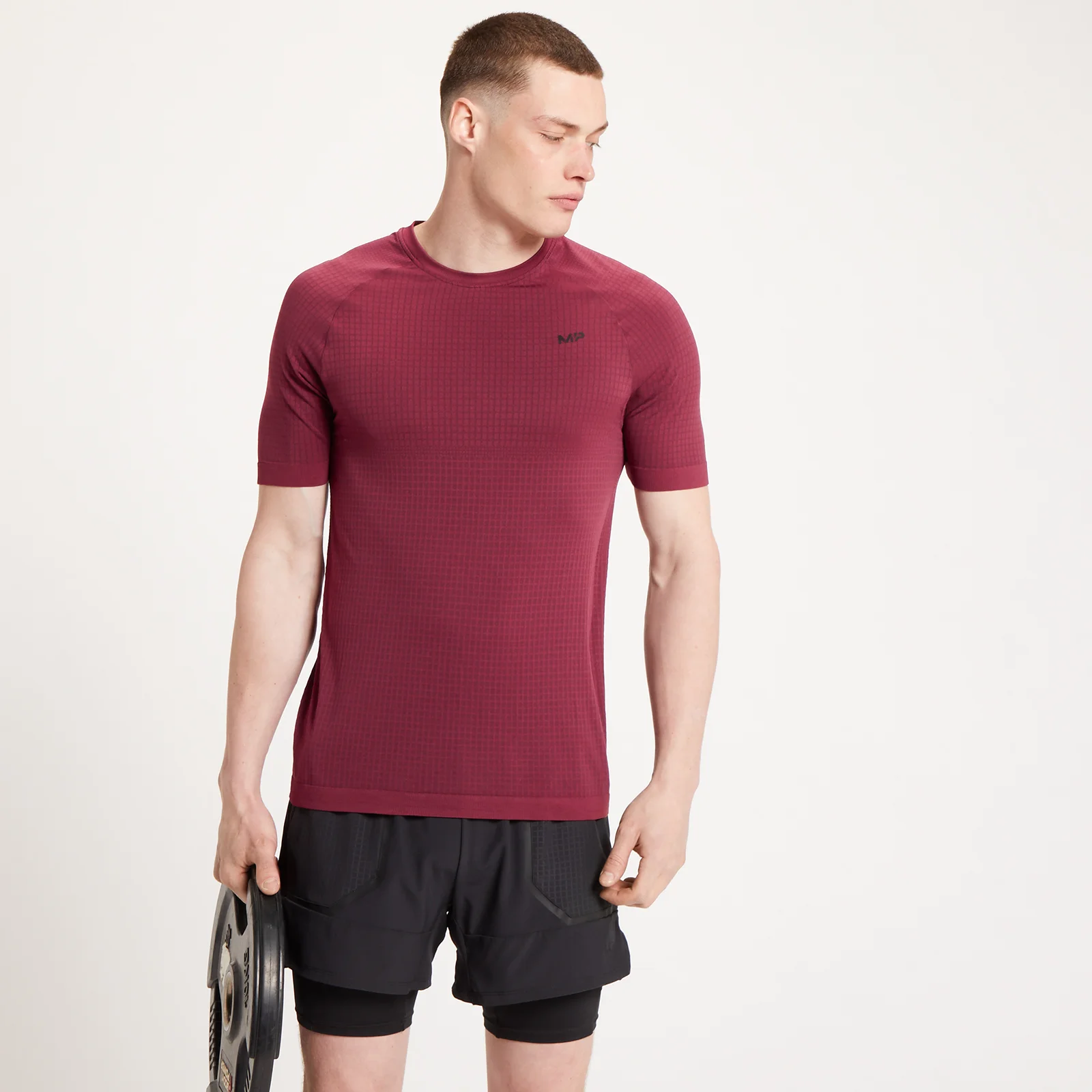 Moška brezšivna majica s kratkimi rokavi MP Tempo Ultra – merlot rdeča - XXS Slika 1