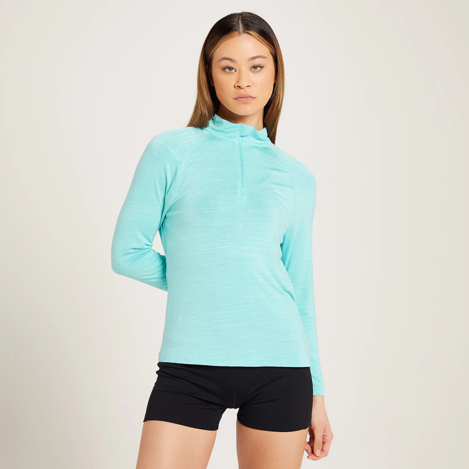 MP Ženski zgornji del za vadbo 1/4 Zip Performance – melanž arktično modra z belimi lisami - XXS Slika 1