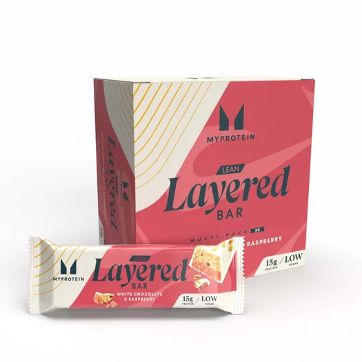 Beljakovinska ploščica Lean Layered Bar - 6 x 40g - White Chocolate and Raspberry