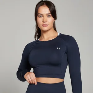 Ženska brezšivna majica z dolgimi rokavi krajšega kroja Shape – mornarsko modra - Size M