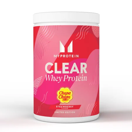 Bistre sirotkine beljakovine Clear Whey – okus jagodne lizike Chupa Chups®
