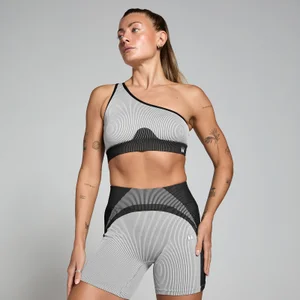 Ženski brezšivni rebrast modrček Contrast MP – belo/siv - Size M