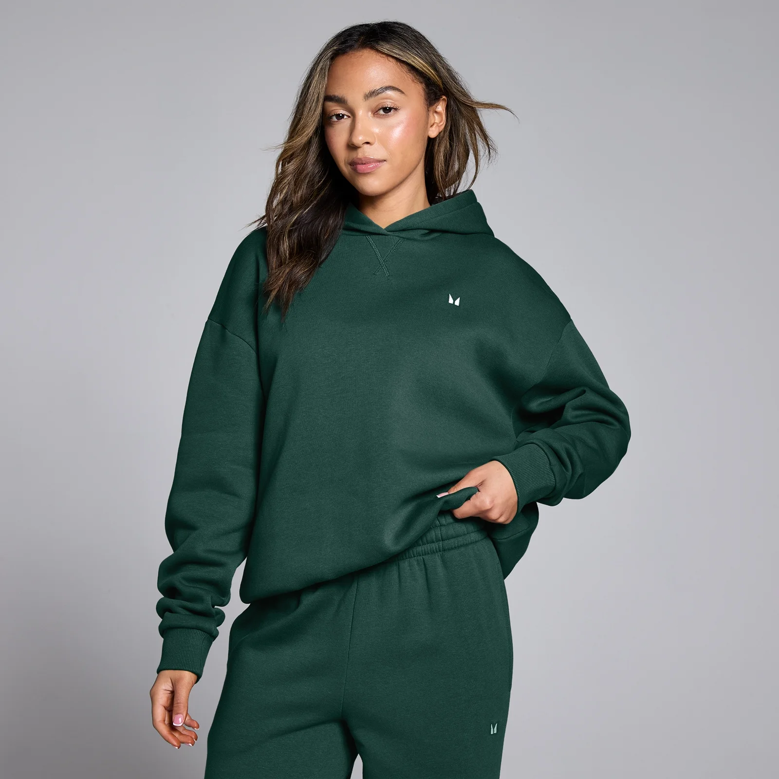 Ženski pulover s kapuco Basics Oversized MP – temno smaragdna - XS Slika 1