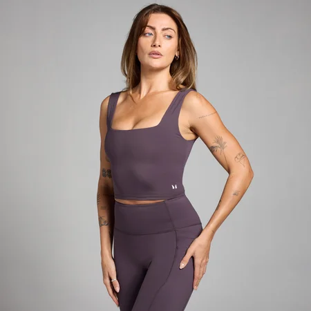Ženska majica brez rokavov Active Square Neck – temno vijolična