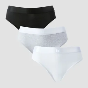 Ženske bikini spodnjice s srednje visokim pasom MP (pakiranje s 5 kosi) – bele / črne / melanž sive - Size S