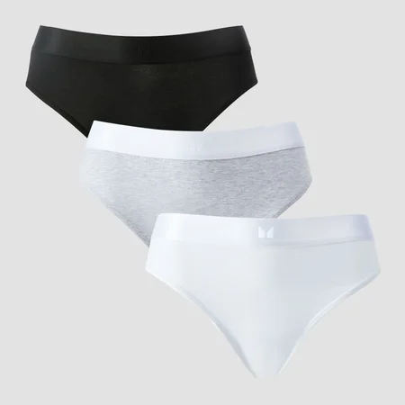 Ženske bikini spodnjice s srednje visokim pasom MP (pakiranje s 5 kosi) – bele / črne / melanž sive