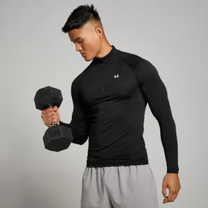 Moška brezšivna majica Tempo Pillar Graphic Seamless 1/4 Zip MP – črna - Size L