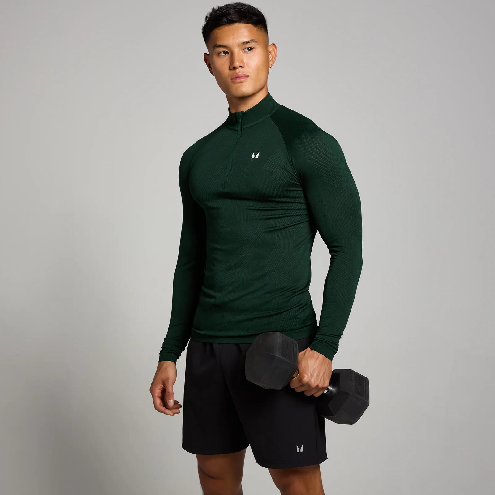 Moška brezšivna majica Tempo Pillar Graphic Seamless 1/4 Zip MP – temno smaragdna - XS Slika 1