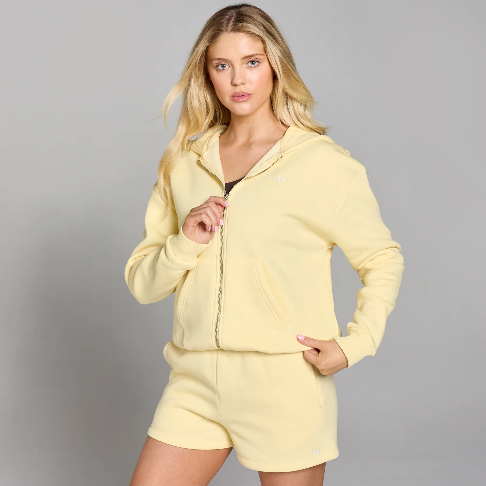 Ženska jopica s kapuco na zadrgo Basics MP – limona - XL Slika 1