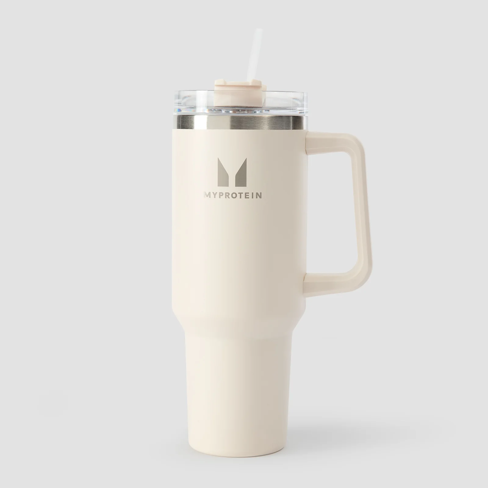 Myprotein kovinska steklenica s stranskim ročajem in slamico 1200 ml - naravna kremna Slika 1