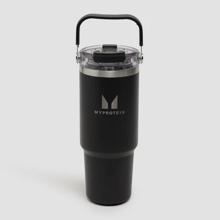 Myprotein reciklirana kovinska steklenica s slamico in zgornjim ročajem 900 ml - črna