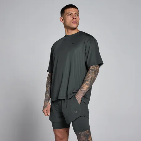 MP moška hibridna prevelika mrežasta majica - washed black