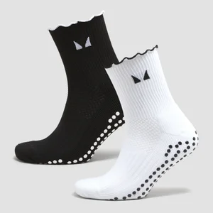 MP nogavice za pilates z naborki (2 kosa) - črna/bela - Size UK 6-8