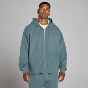 Širok pulover s kapuco z dvosmerno zadrgo - modra - Size L