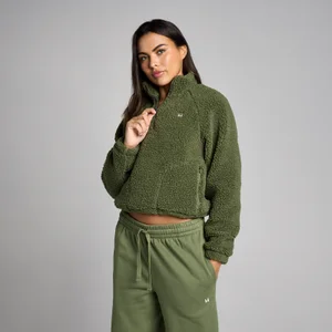 MP ženska krajša jopa iz borga s četrt zadrgo - izprana olivna - Size M