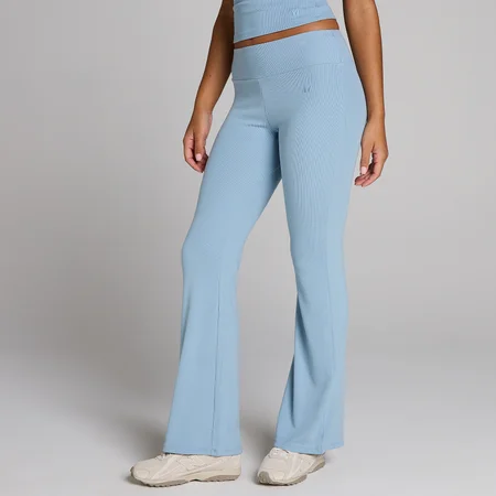 MP ženske rebraste zvonaste hlače - modra denim